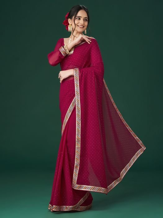 Cherry Embellished Beads and Stones Sarees maroon