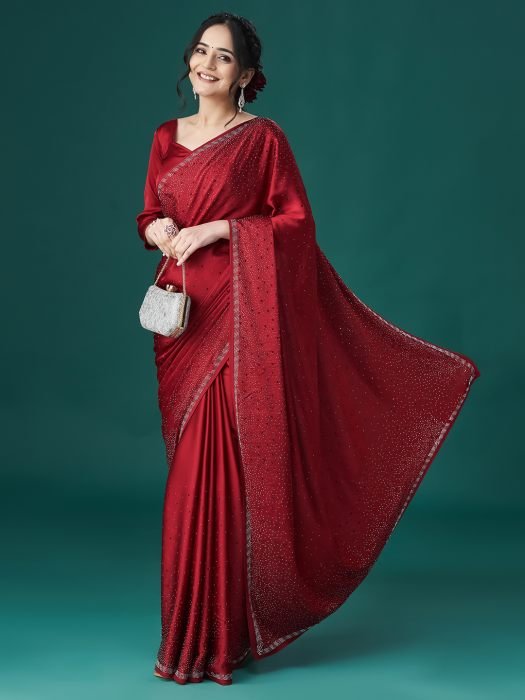 Maroon Embellished Satin Saree designer saree