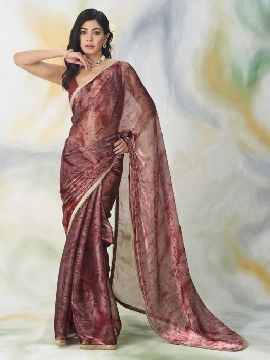 Abstract Printed Embellished Saree 