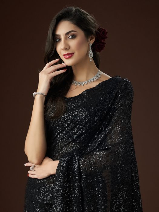 Black Embellished Sequinned Saree georgette sarees