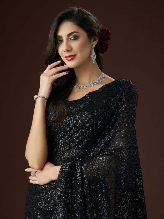 Black Embellished Sequinned Saree sequin saree