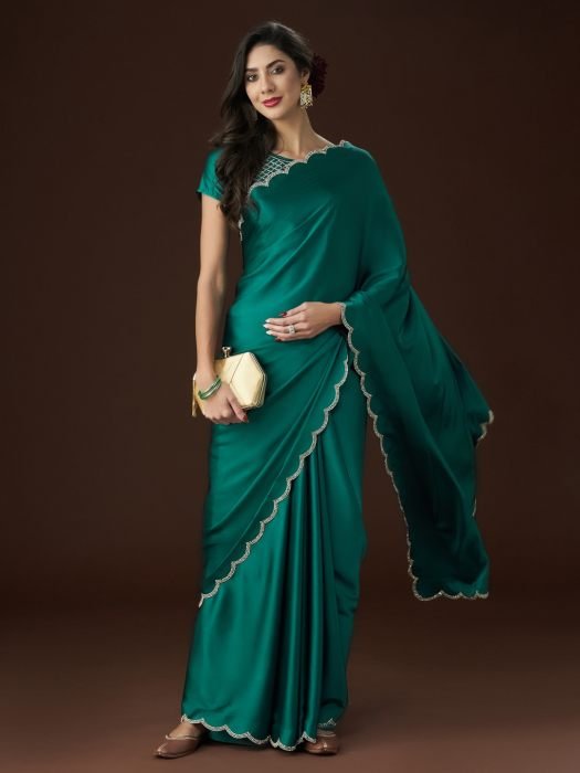 Blue Embellished Satin Saree satin sarees