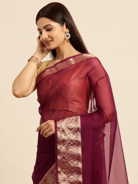 Burgundy Silk Saree With Zari Work silk saree