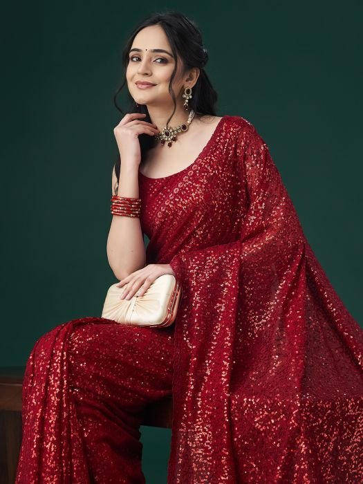 Cherry Embellished Sequinned Saree sequin saree