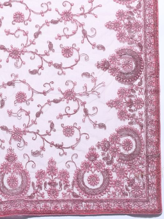 Dark Pink Floral Embroidered Net Heavy Work Saree party wear saree