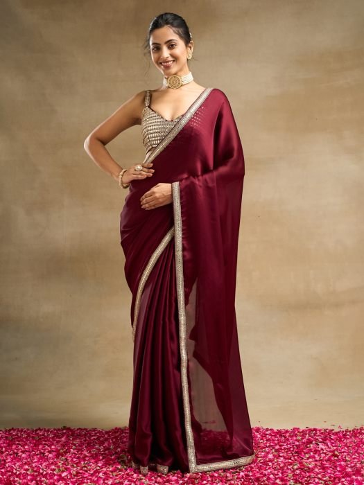 Embroidered Silk Blend Saree sequin saree