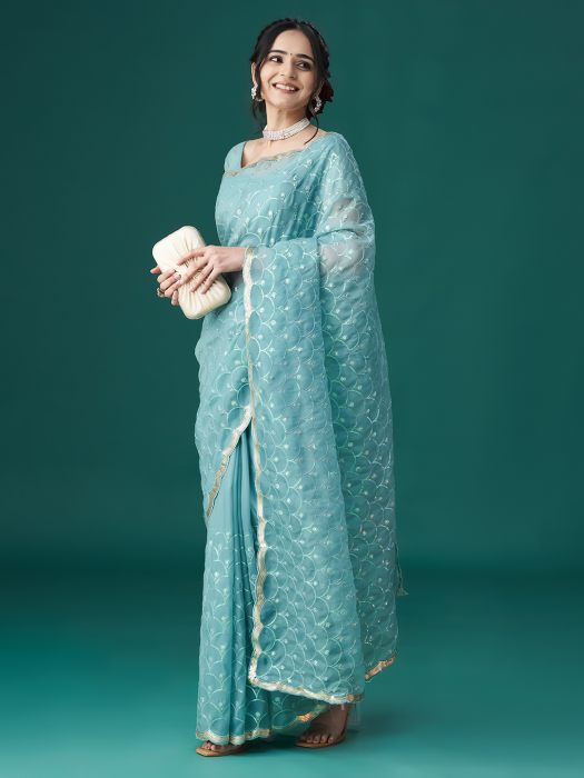 Firozi Embellished Sequinned Saree organza sarees