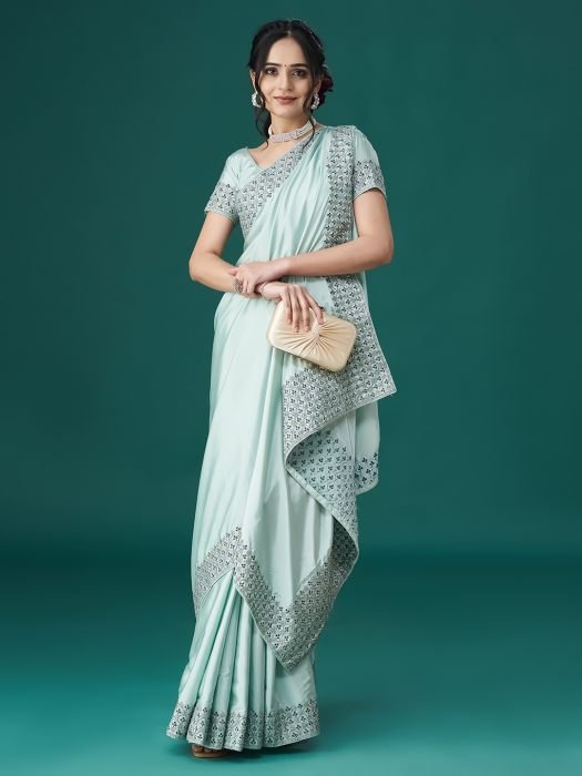 Firozi Ethnic Motifs Embroidered Zari Saree SAREES