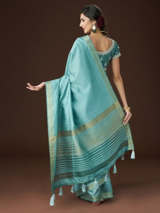 Firozi Ethnic Motifs Woven Design Zari Saree NEW