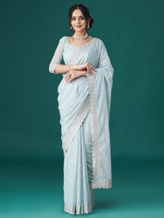 Firozi Printed Embroidered Saree georgette sarees