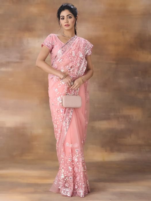 Floral Embroidered Net Saree 