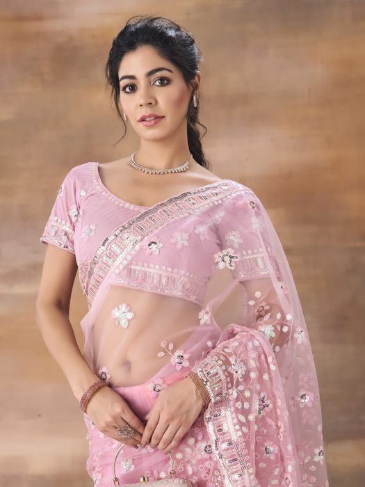 Floral Embroidered Net Saree 