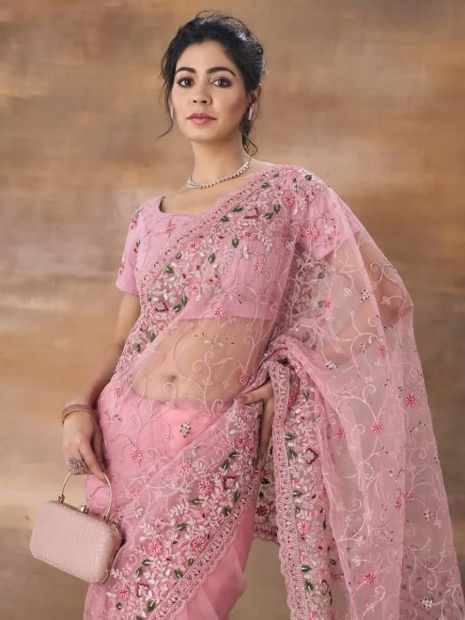 Floral Embroidered Net Saree 