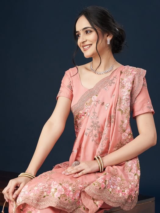 Floral Embroidered Pure Crepe Saree party wear saree