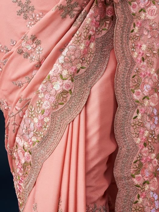 Floral Embroidered Pure Crepe Saree party wear saree