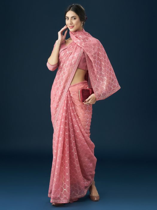Gajri Embellished Sequinned Sarees pink sarees