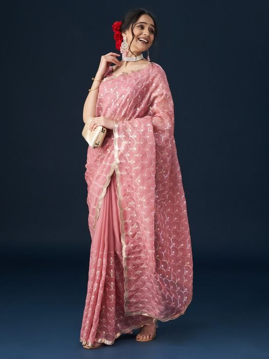 Gajri Embellished Sequinned Sarees pink sarees