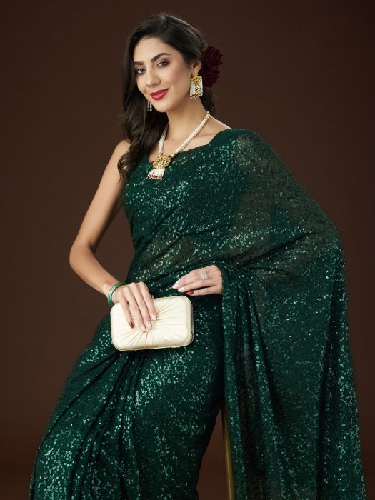 Green Embellished Sequinned Saree party wear saree