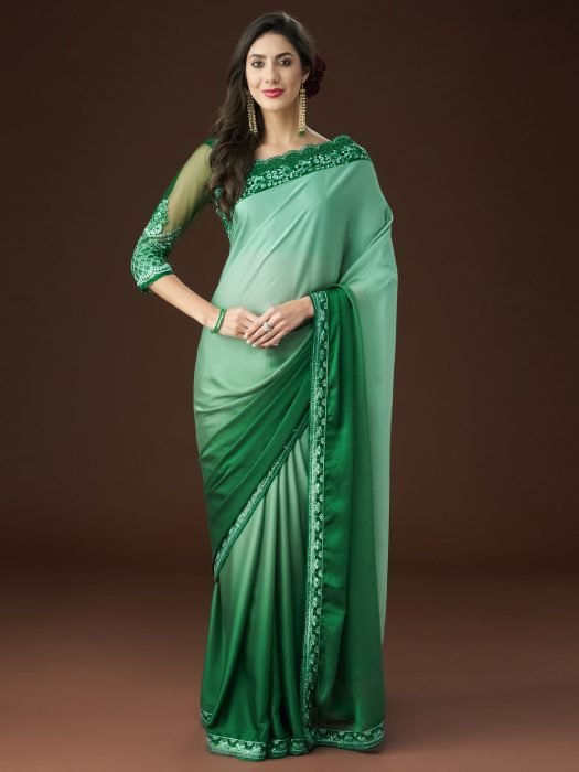 Green Embroidered Sequinned Saree party wear saree