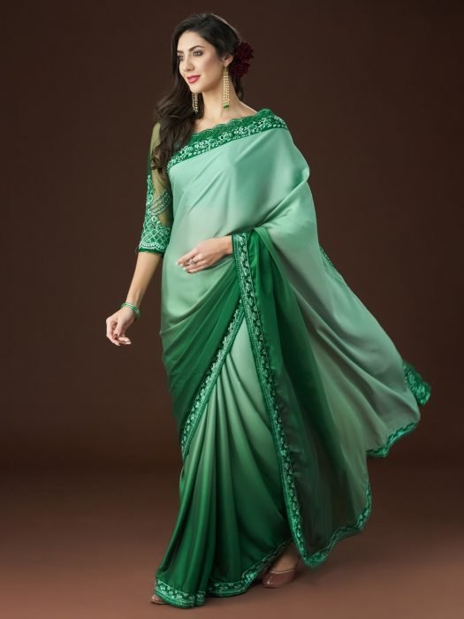Green Embroidered Sequinned Saree party wear saree