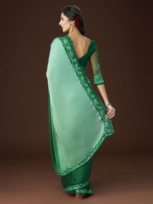 Green Embroidered Sequinned Saree party wear saree