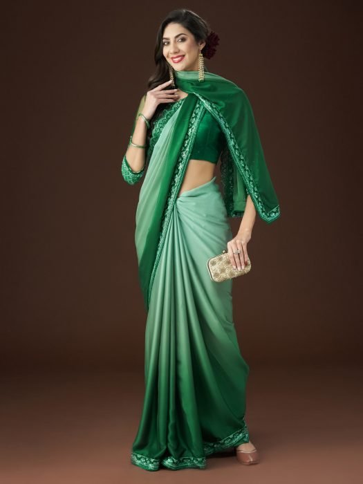 Green Embroidered Sequinned Saree party wear saree