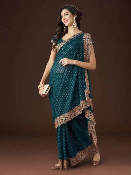 Green Floral Embroidered Embellished Saree embroidered saree
