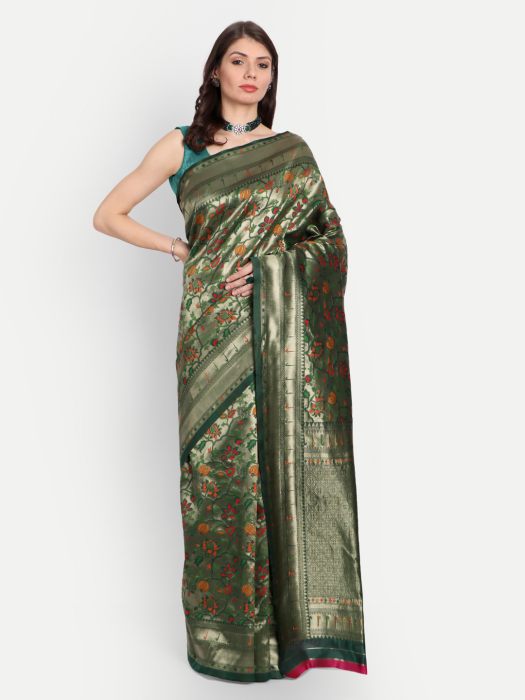 Green Woven Design Zari Silk Blend Saree printed saree