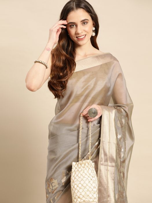Grey  Floral Sequinned Pure Georgette Saree grey sarees