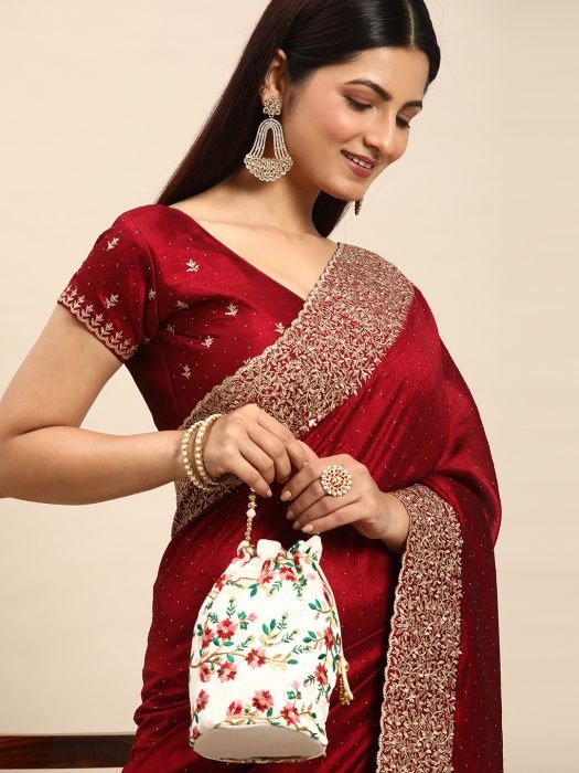 Cherry Zari Work Designer Silk Saree stonework sarees