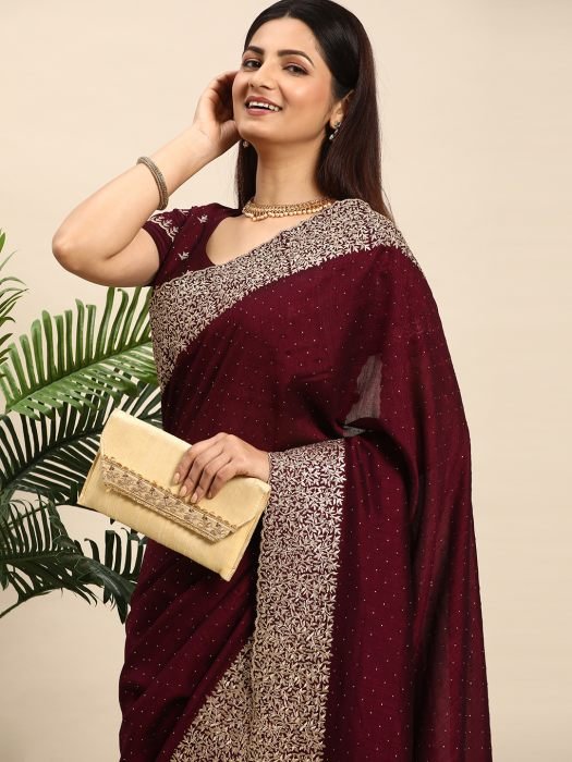 Wine Zari Work Designer Silk Saree silk saree