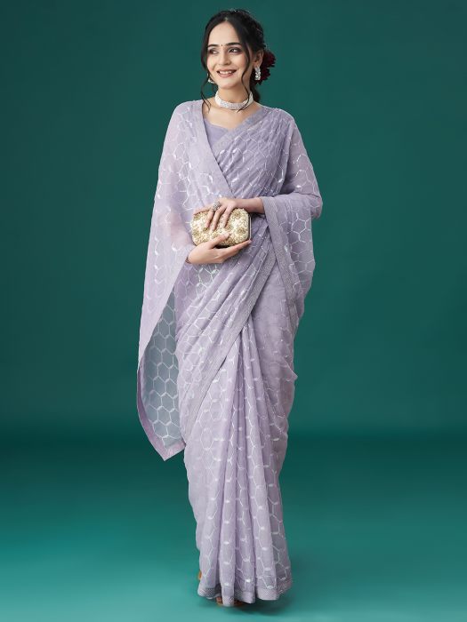 Lavender Embellished Sequinned Sarees chiffon sarees