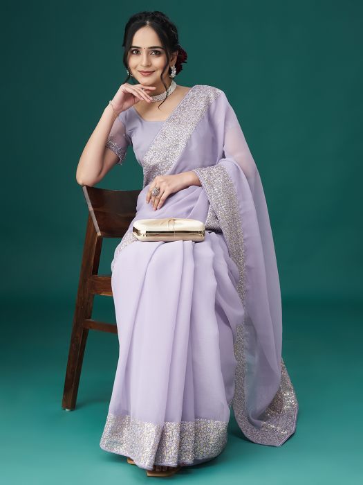 Lavender Embroidered Sequinned Sarees lavender sarees