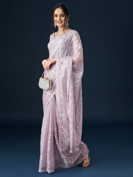 Lavender Sequinned Embellished Saree chiffon sarees