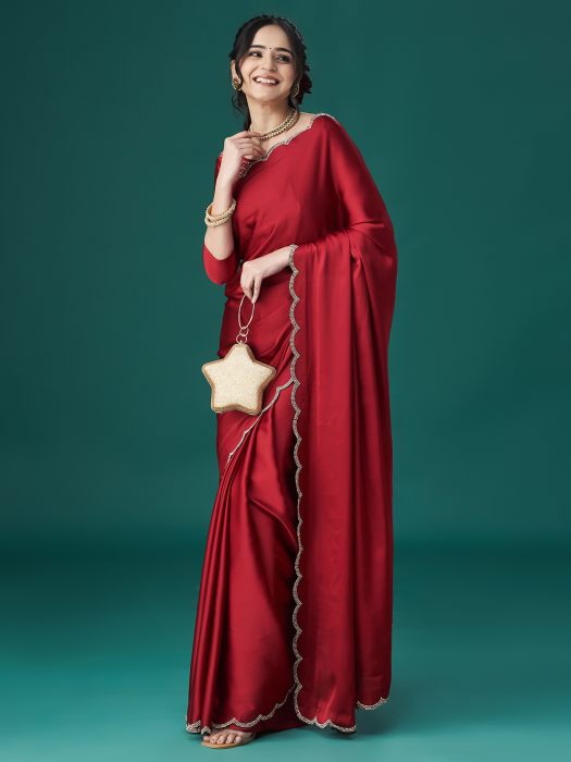 Maroon Embellished Satin Saree designer saree