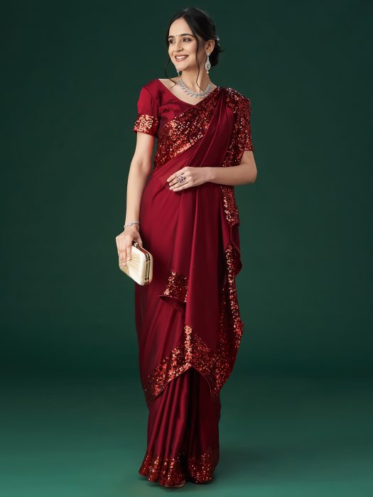 Maroon Embellished Sequinned Sarees sequin saree
