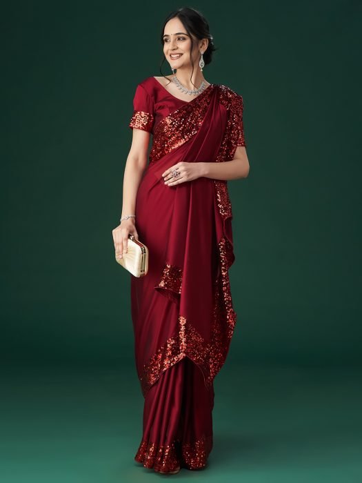 Maroon Embellished Sequinned Sarees maroon