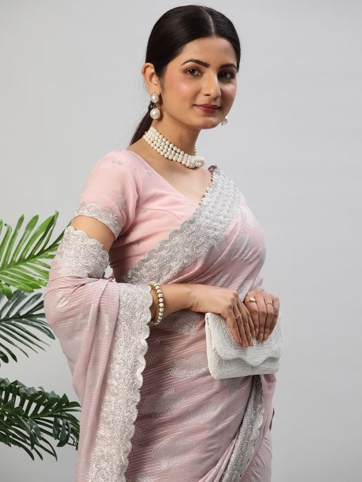 Mauve Georgette Saree With Silver Zari work printed saree