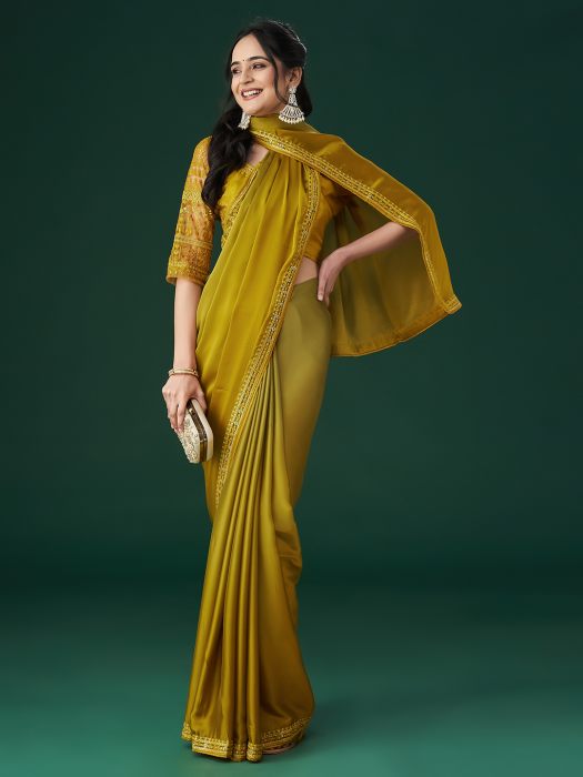 Mustard Embroidered Sequinned Saree designer saree