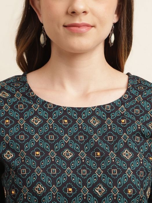 Navy Blue Bandhani Printed Regular Kurta with Trousers kurta sets