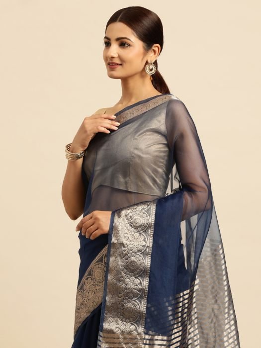 Navy Blue Silk Saree With Zari Work silk saree