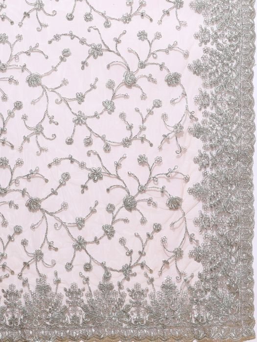 Peach Colour   Silver Floral Embroidered Net Heavy Work Saree  party wear saree