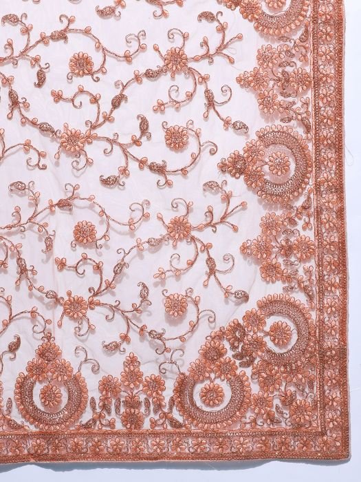 Peach Floral Embroidered Net Saree With Blouse designer saree