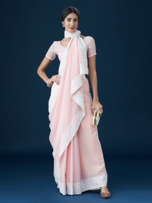 Pink Embroidered Ethnic Motifs Sarees pink sarees