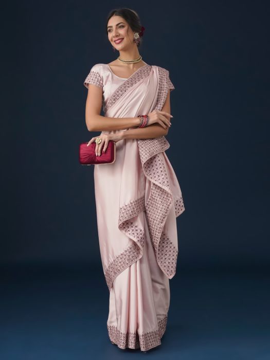 Pink Ethnic Motifs Embroidered Zari Saree wedding saree