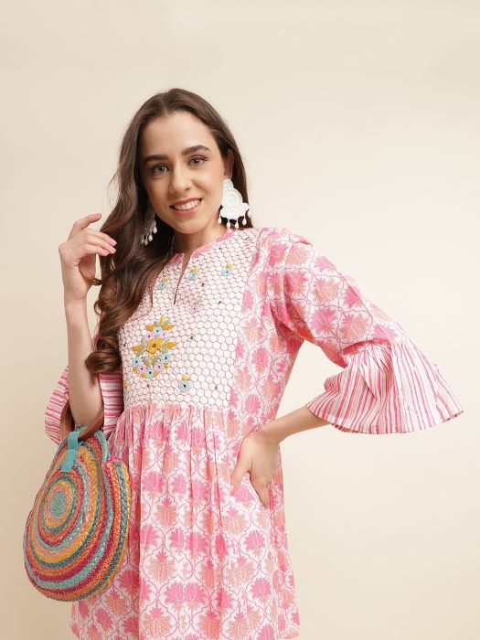 Pink Ethnic Motifs Printed Pleated Kurta With Trousers Salwar Suits