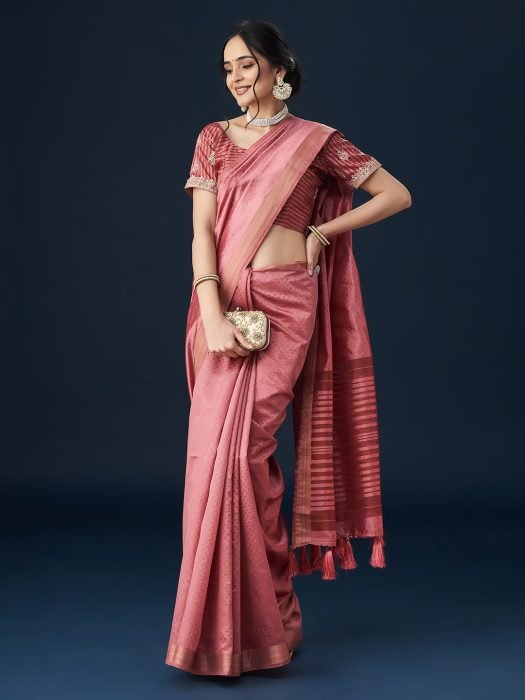Pink Floral Woven Design Zari Saree