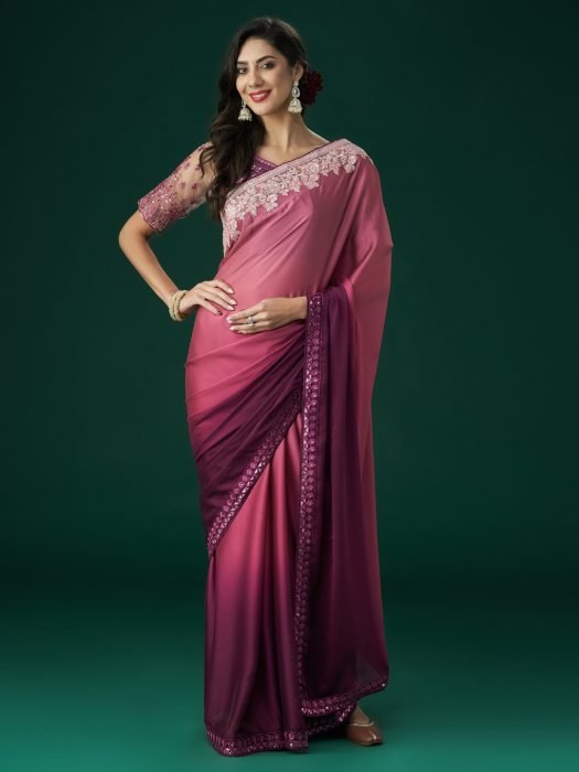 Pink Ombre Embroidered Sequinned Saree embroidered saree