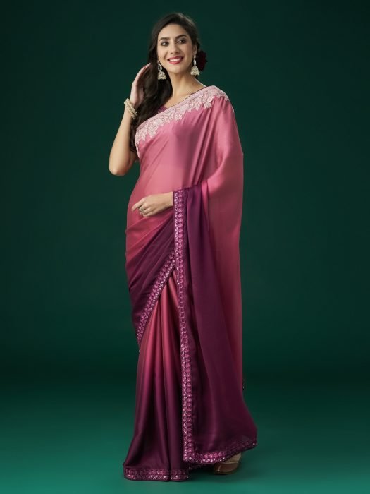 Pink Ombre Embroidered Sequinned Saree embroidered saree