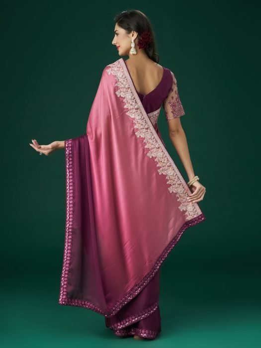 Pink Ombre Embroidered Sequinned Saree embroidered saree